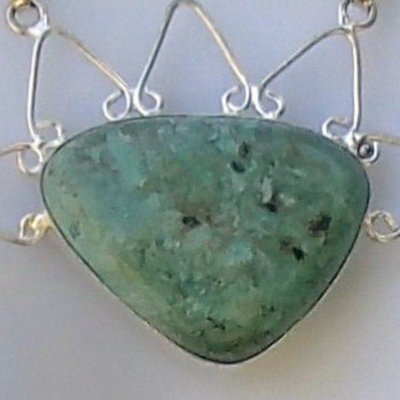 Scrollwork Necklace Pendant  .925 Silver Marked Peridot African Turquoise? - Picture 6 of 10